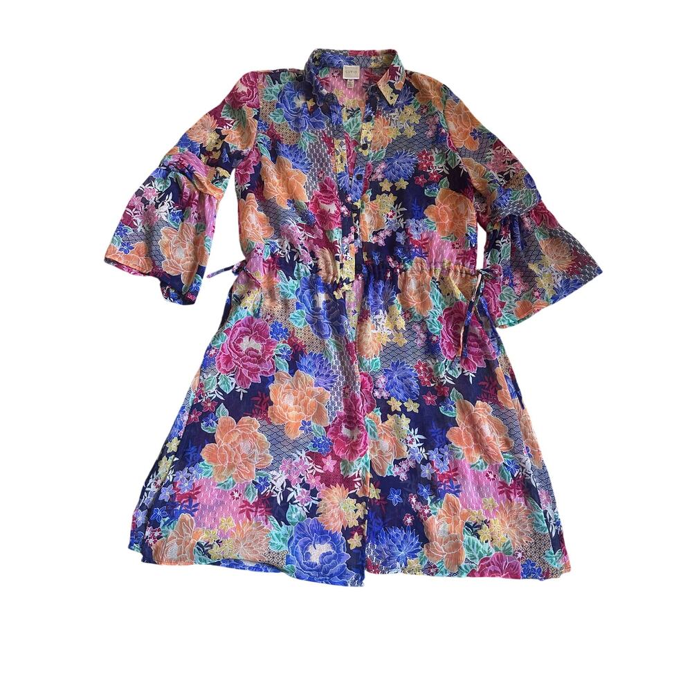 CUPIO Multicolor Floral Sheer Cover Up Caftan Duster, Small